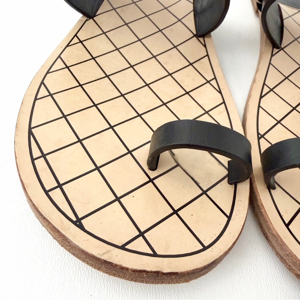 CHANEL | Chain CC Toe Ring Sandals Black Leather Flats EU 40 - Picture 3 of 16
